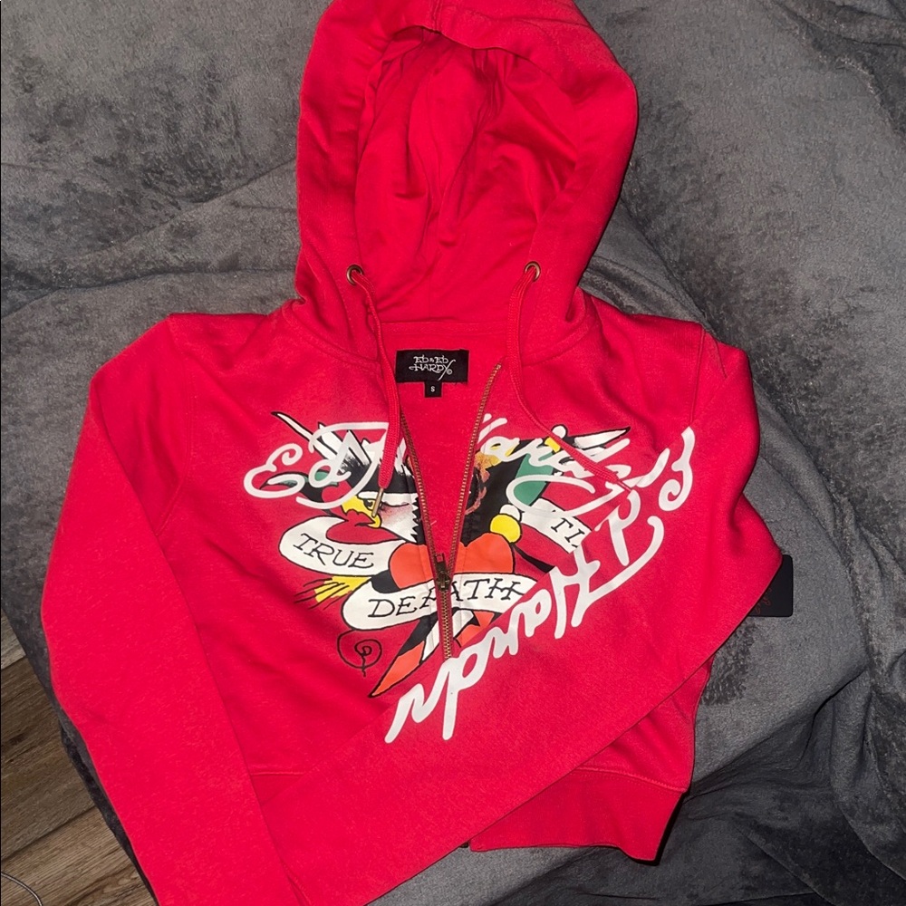 Ed Hardy Red Graphic Crop Hoodie